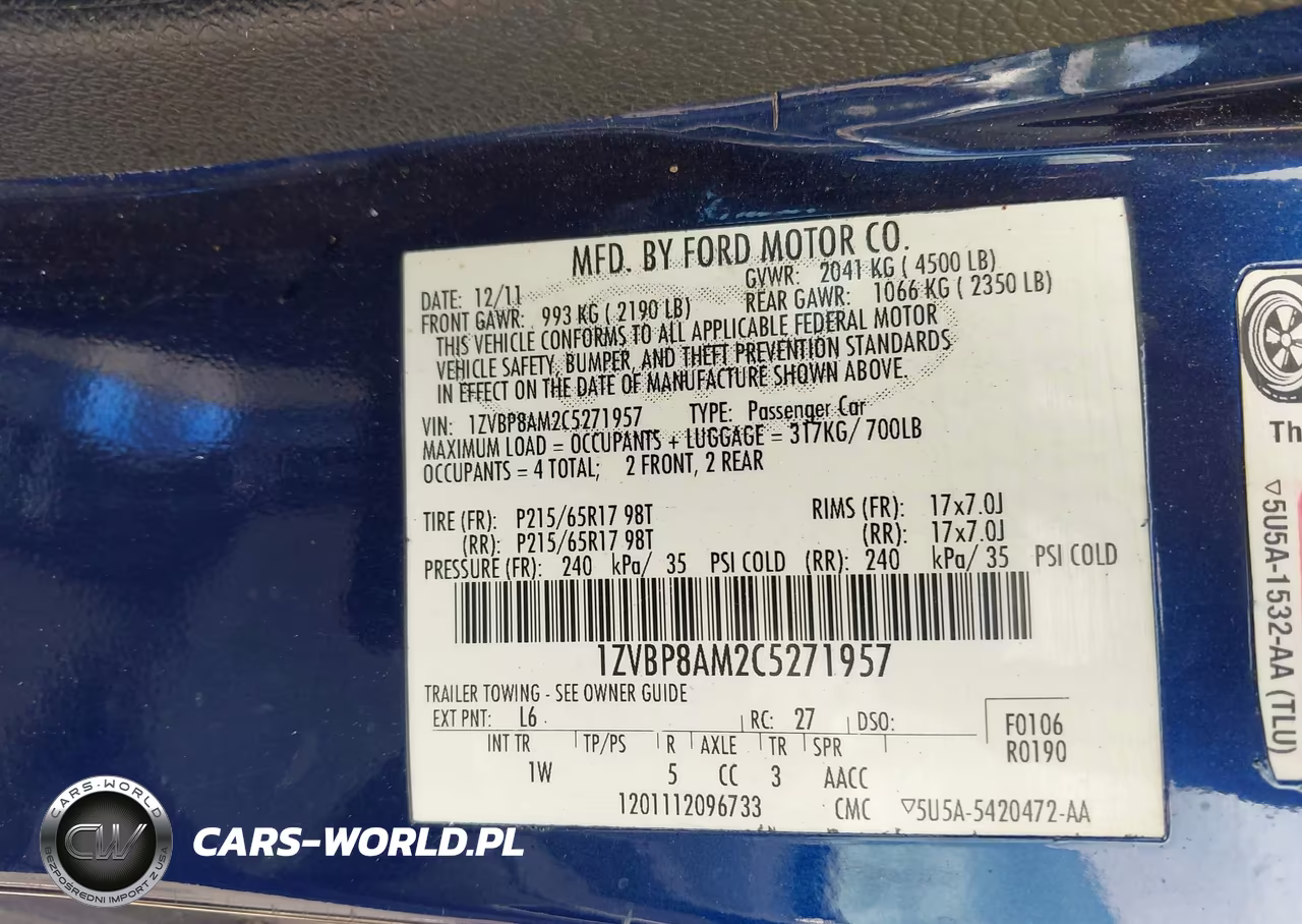 2012 Ford Mustang V6 VIN:1ZVBP8AM2C5271957 - 9