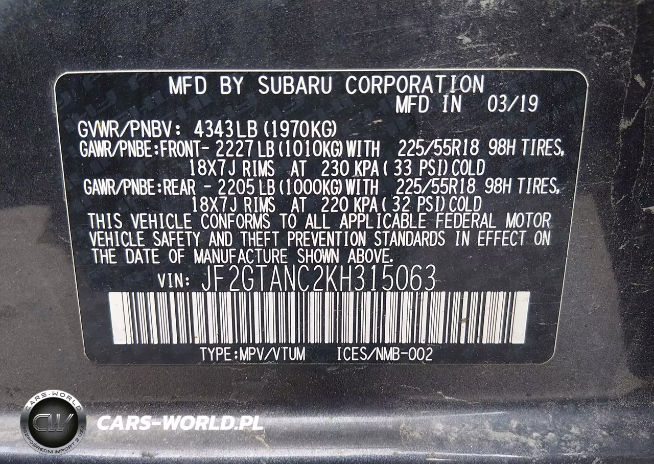 2019 Subaru Crosstrek 2.0I Limited VIN:JF2GTANC2KH315063 - 9