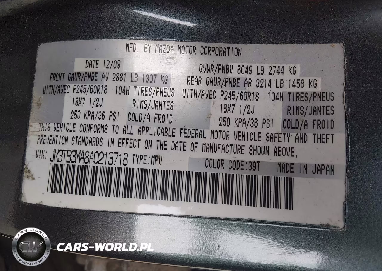 2010 Mazda Cx-9 Sport VIN:JM3TB3MA8A0213718 - 9