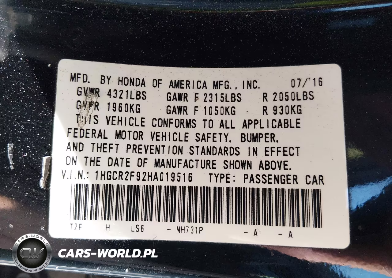 2017 Honda Accord Ex-L VIN:1HGCR2F92HA019516 - 9