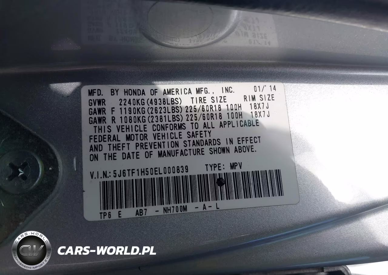 2014 Honda Crosstour Ex-L V6 VIN:5J6TF1H50EL000839 - 9