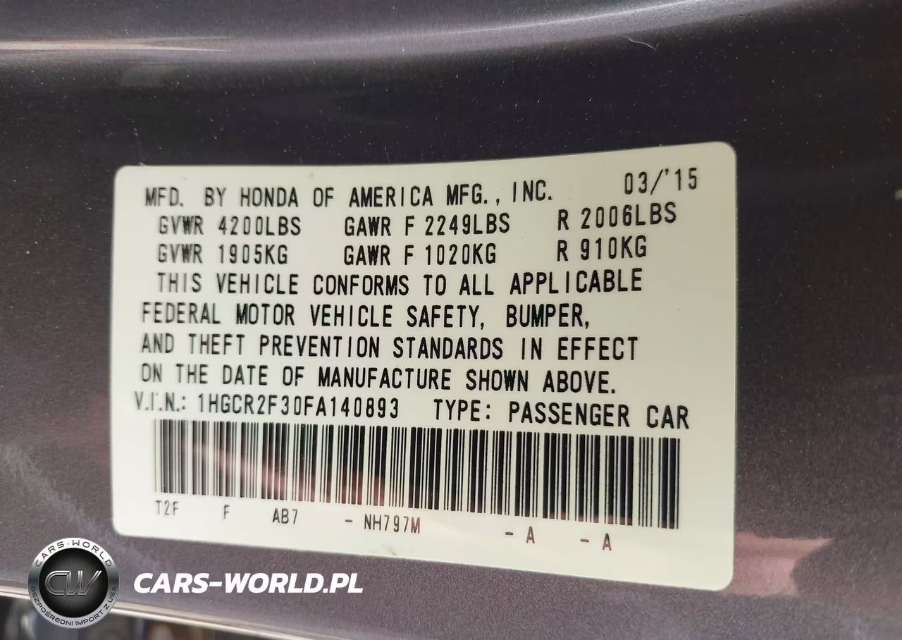 2015 Honda Accord Lx VIN:1HGCR2F30FA140893 - 9