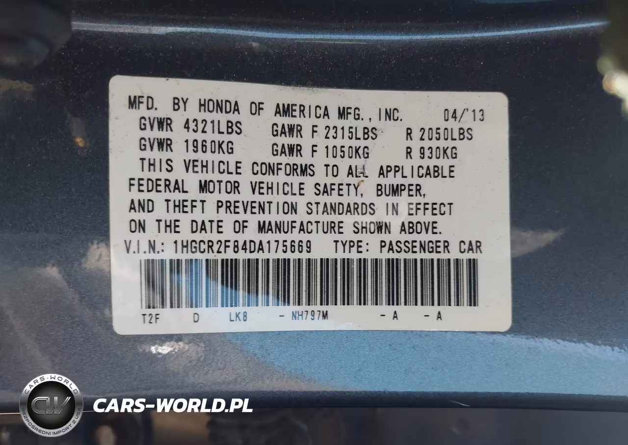 2013 Honda Accord Ex-L VIN:1HGCR2F84DA175669 - 9