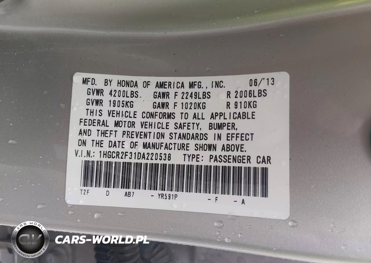 2013 Honda Accord Lx VIN:1HGCR2F31DA220538 - 9