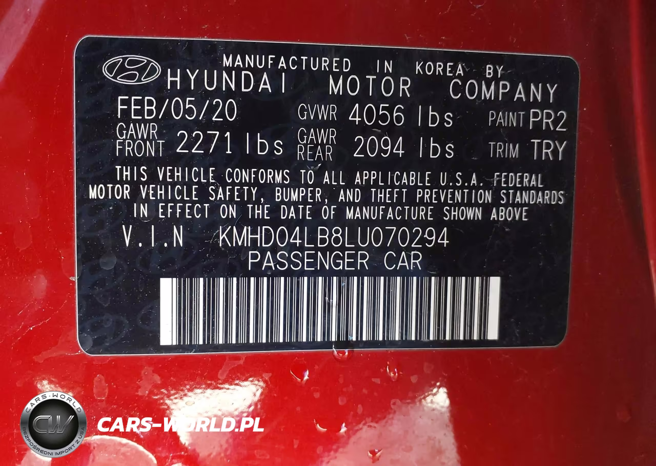 2020 Hyundai Elantra Sport VIN:KMHD04LB8LU070294 - 9