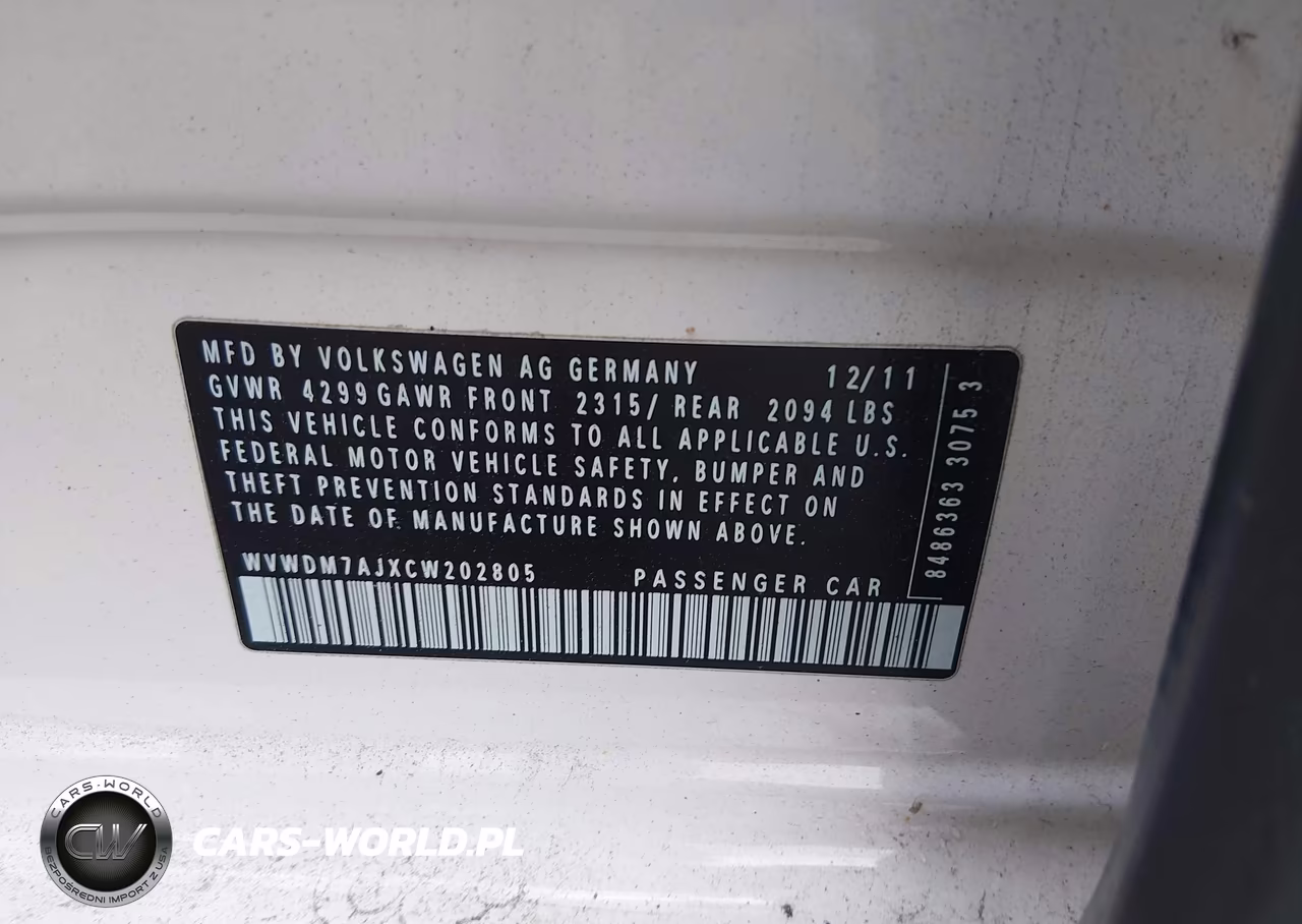2012 Volkswagen Golf Tdi 4-Door VIN:WVWDM7AJXCW202805 - 9
