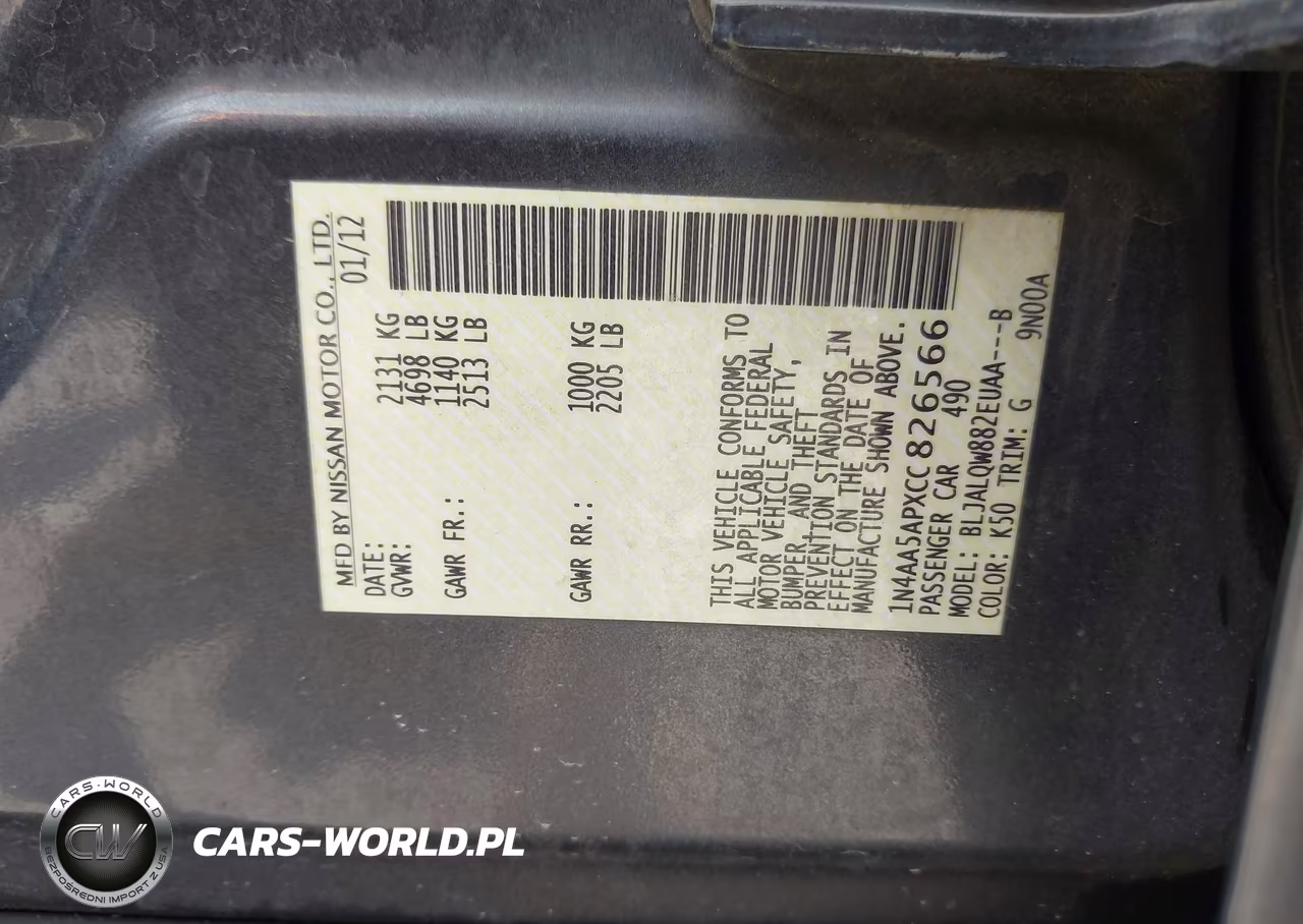 2012 Nissan Maxima 3.5 S VIN:1N4AA5APXCC826566 - 9