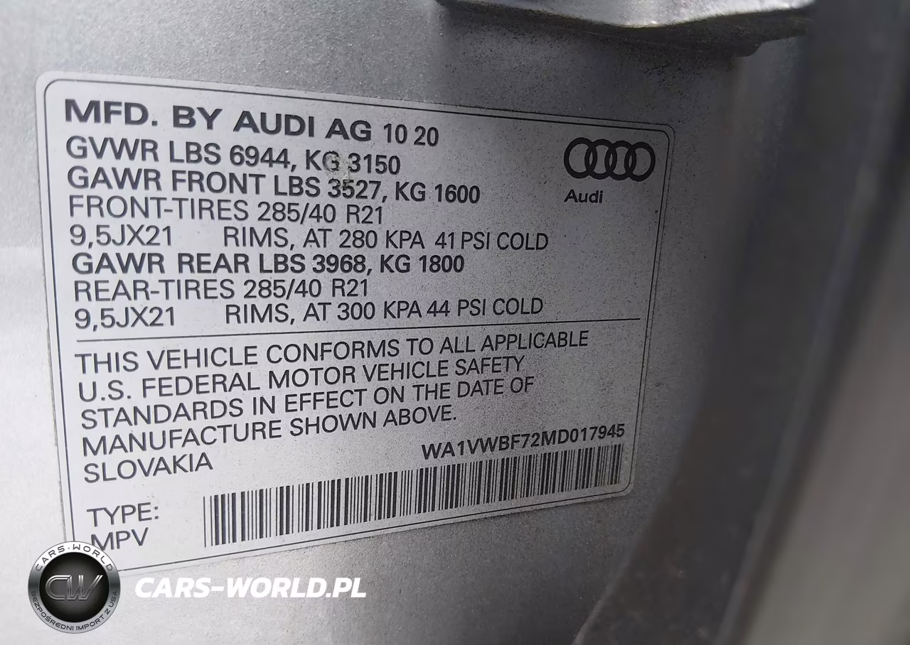 2021 Audi Sq7 Prestige Tfsi Quattro Tiptronic VIN:WA1VWBF72MD017945 - 9