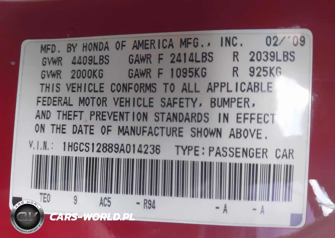 2009 Honda Accord 2.4 Ex-L VIN:1HGCS12889A014236 - 9