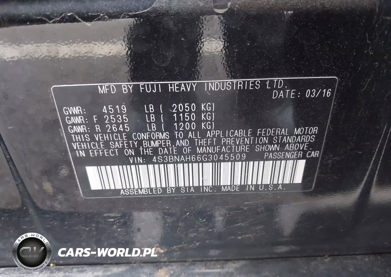 2016 Subaru Legacy 2.5I Premium VIN:4S3BNAH66G3045509 - 9