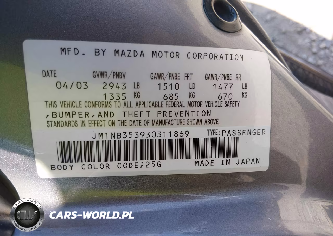 2003 Mazda Mx-5 Miata Cloth-Ls-Se-Shinsen VIN:JM1NB353930311869 - 9