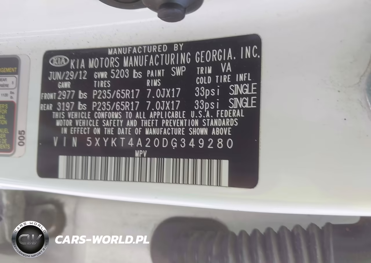 2013 Kia Sorento Lx V6 VIN:5XYKT4A20DG349280 - 9