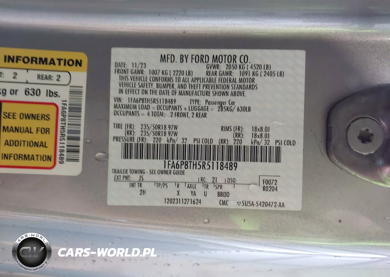 2024 Ford Mustang Ecoboost Fastback VIN:1FA6P8TH5R5118489 - 9