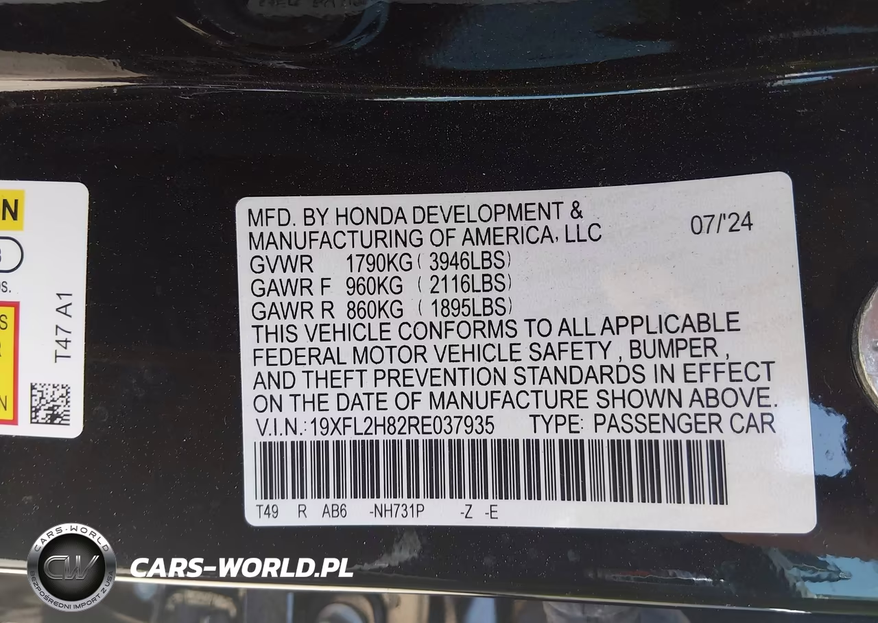 2024 Honda Civic Sport VIN:19XFL2H82RE037935 - 9