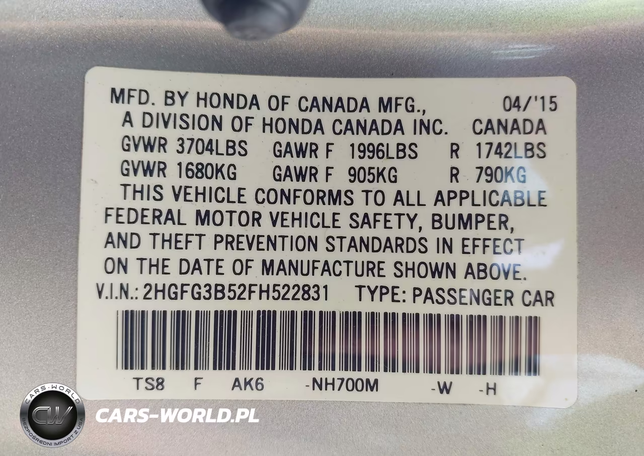 2015 Honda Civic Lx VIN:2HGFG3B52FH522831 - 9