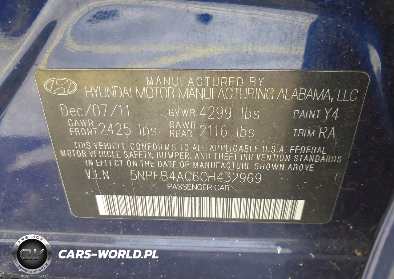 2012 Hyundai Sonata Gls VIN:5NPEB4AC6CH432969 - 9