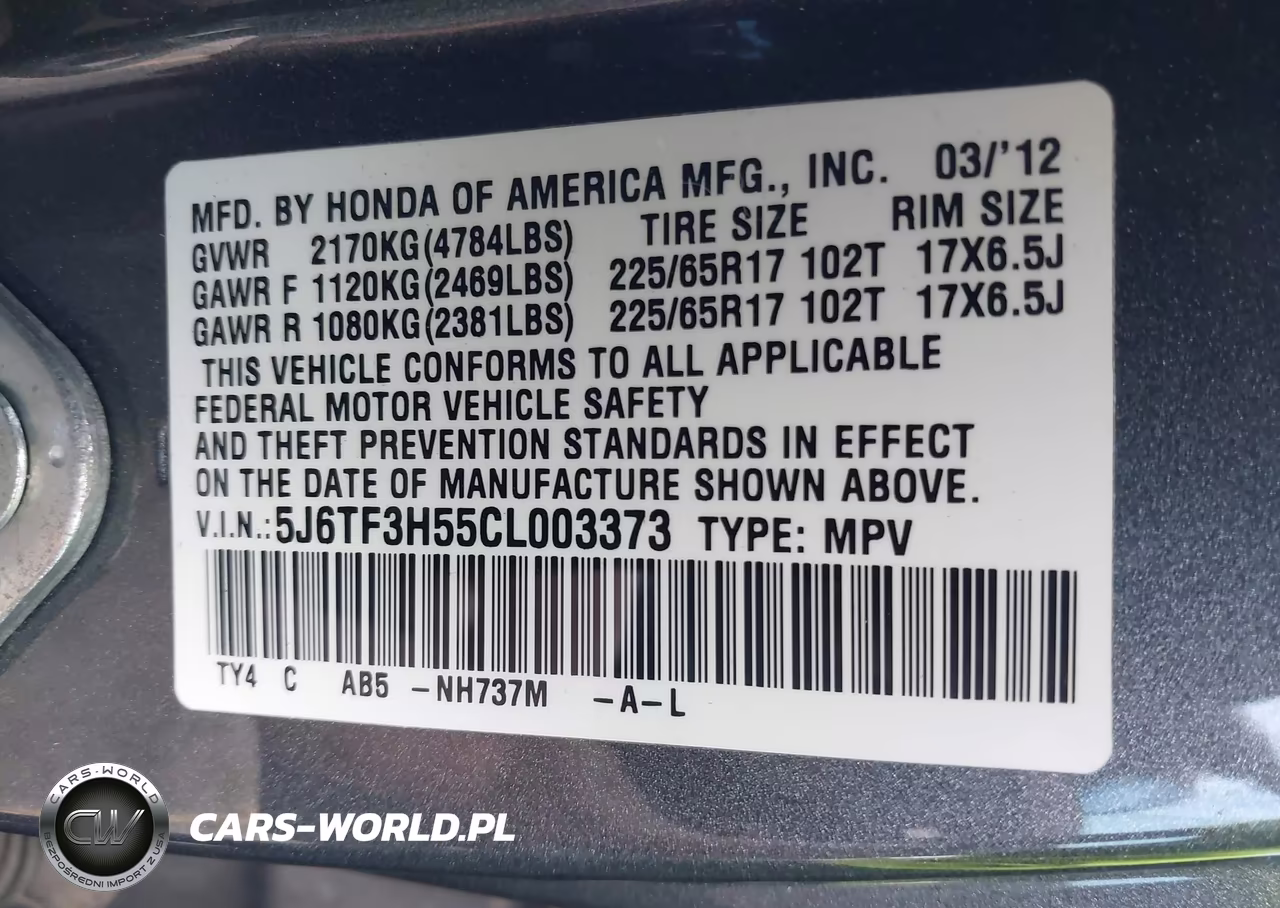 2012 Honda Crosstour 2.4 Ex-L VIN:5J6TF3H55CL003373 - 9