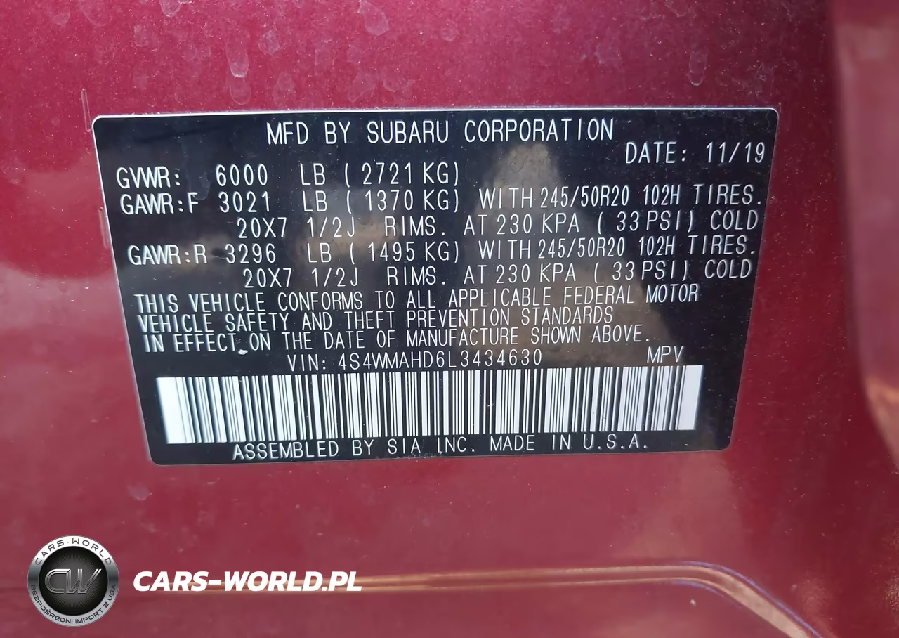 2020 Subaru Ascent Premium VIN:4S4WMAHD6L3434630 - 9