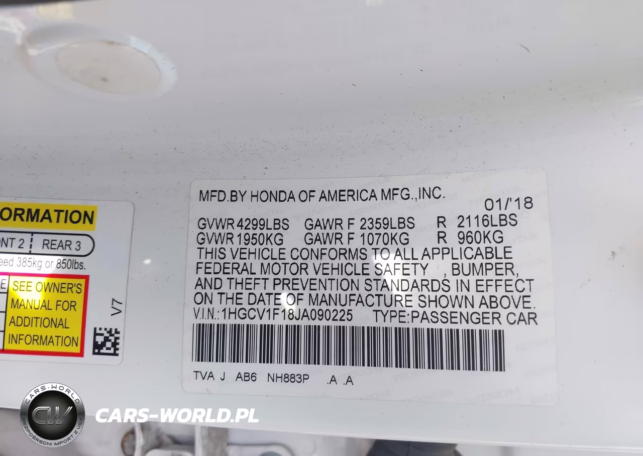2018 Honda Accord Lx VIN:1HGCV1F18JA090225 - 9