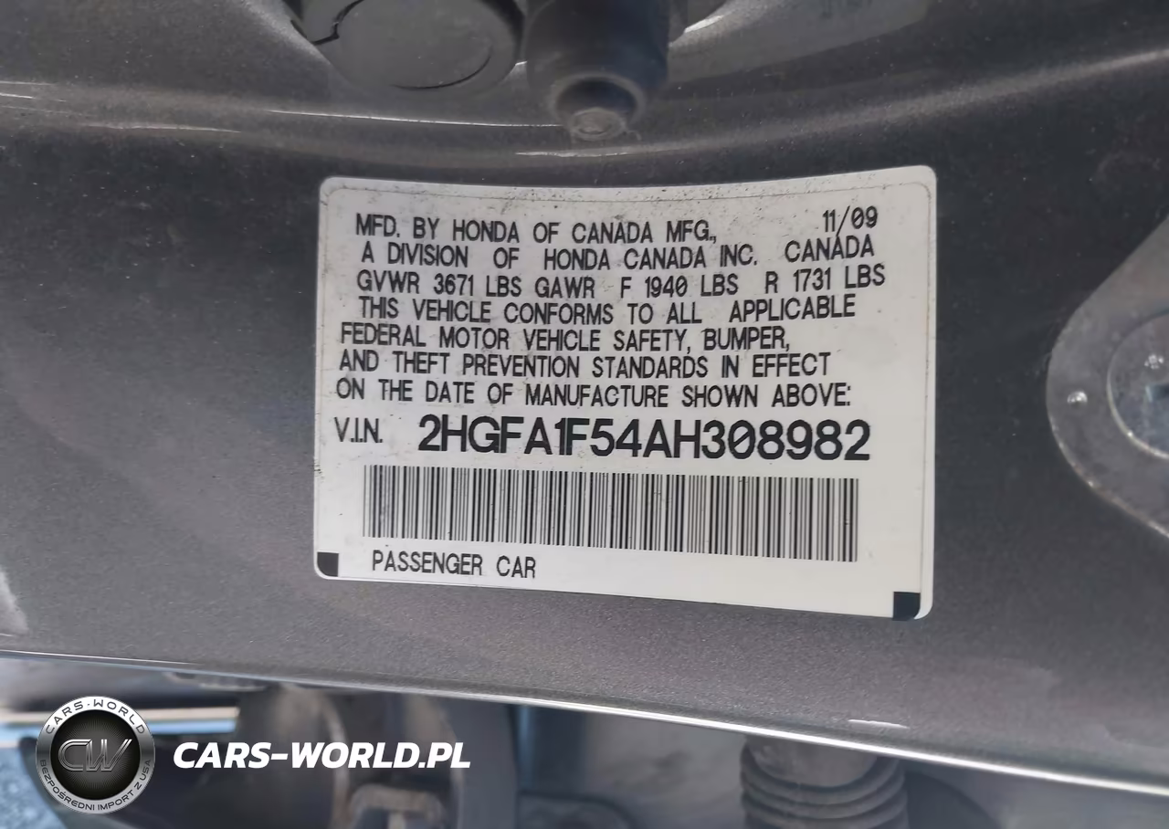 2010 Honda Civic Lx VIN:2HGFA1F54AH308982 - 9