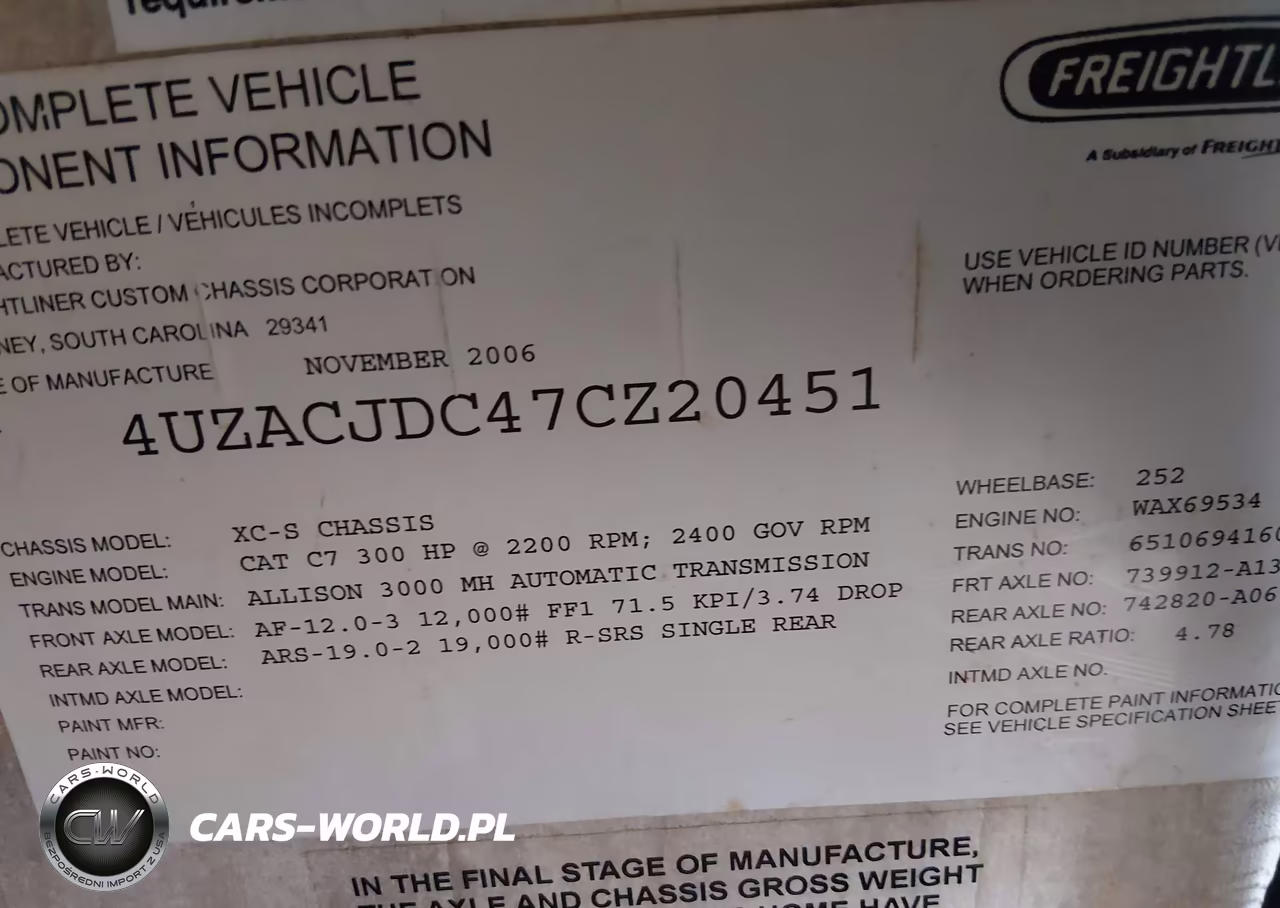 2007 Freightliner Chassis X Line Motor Home VIN:4UZACJDC47CZ20451 - 9