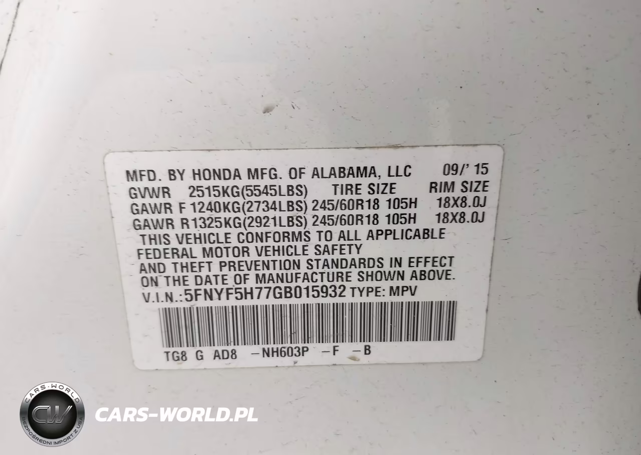 2016 Honda Pilot Ex-L VIN:5FNYF5H77GB015932 - 9