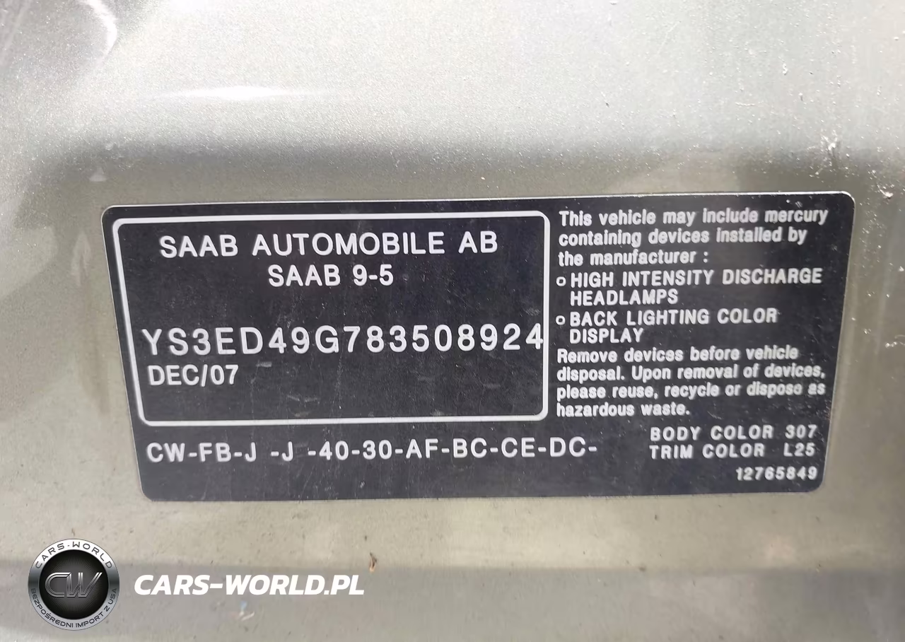 2008 Saab 9-5 2.3T VIN:YS3ED49G783508924 - 9