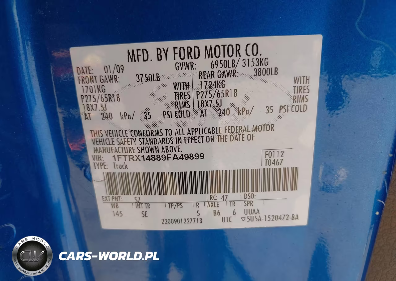 2009 Ford F-150 Stx-Xl-Xlt VIN:1FTRX14889FA49899 - 9