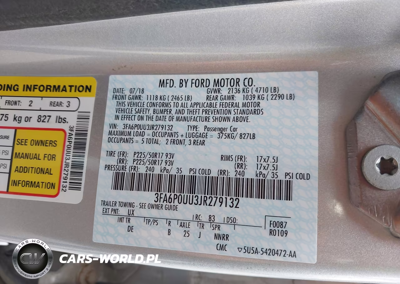 2018 Ford Fusion Hybrid S VIN:3FA6P0UU3JR279132 - 9