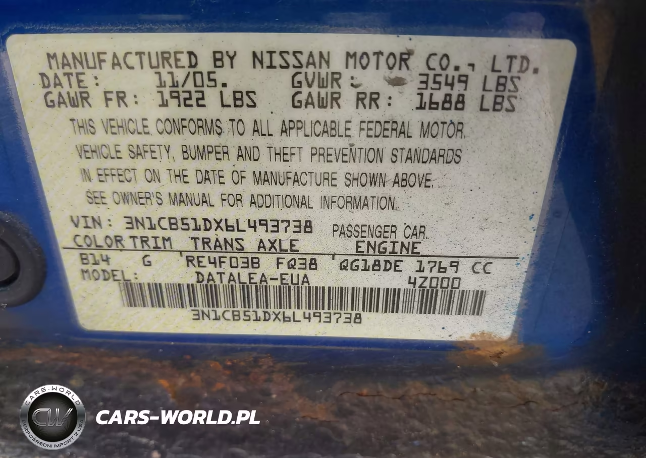 2006 Nissan Sentra 1.8S VIN:3N1CB51DX6L493738 - 9