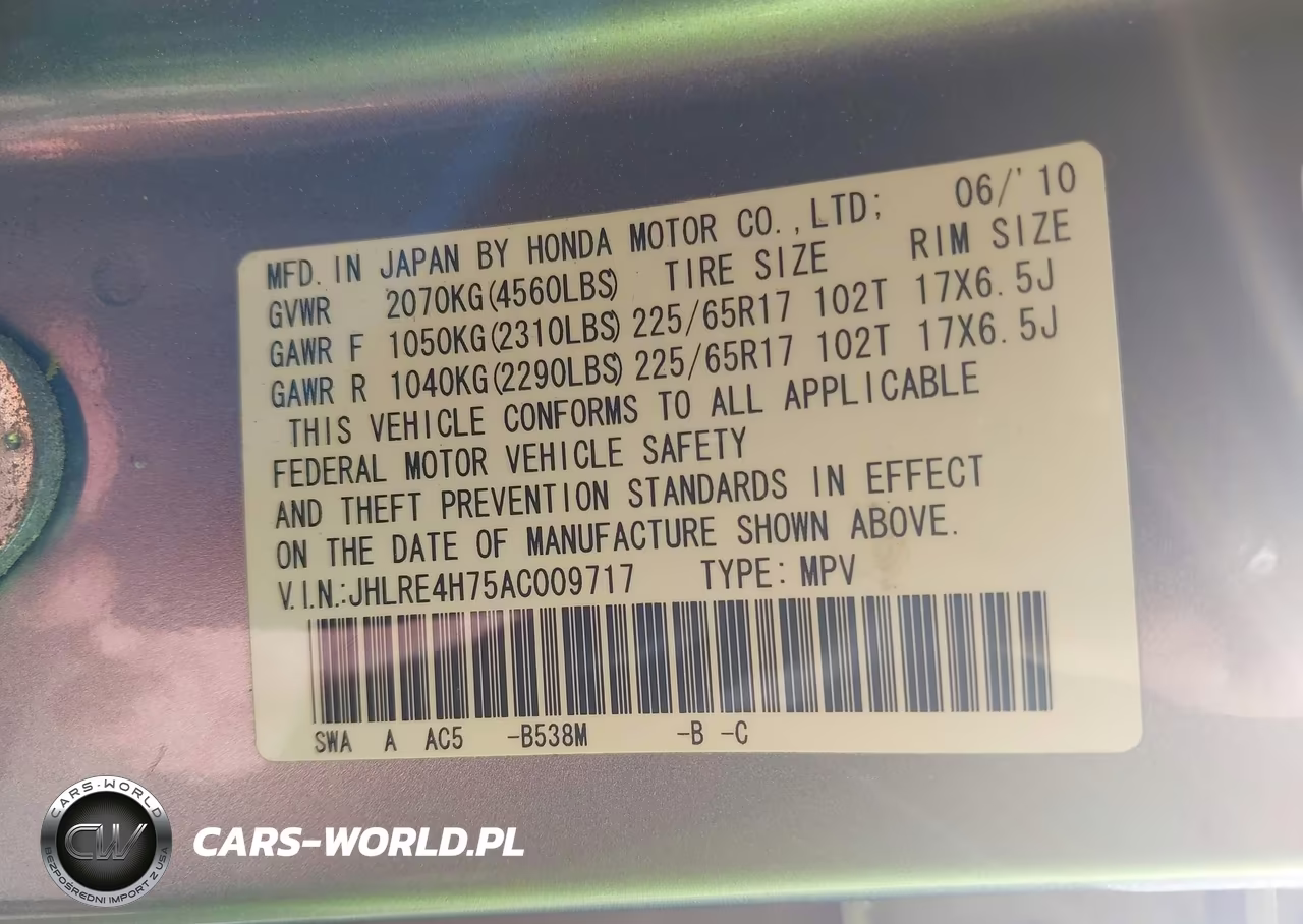 2010 Honda Cr-V Ex-L VIN:JHLRE4H75AC009717 - 9