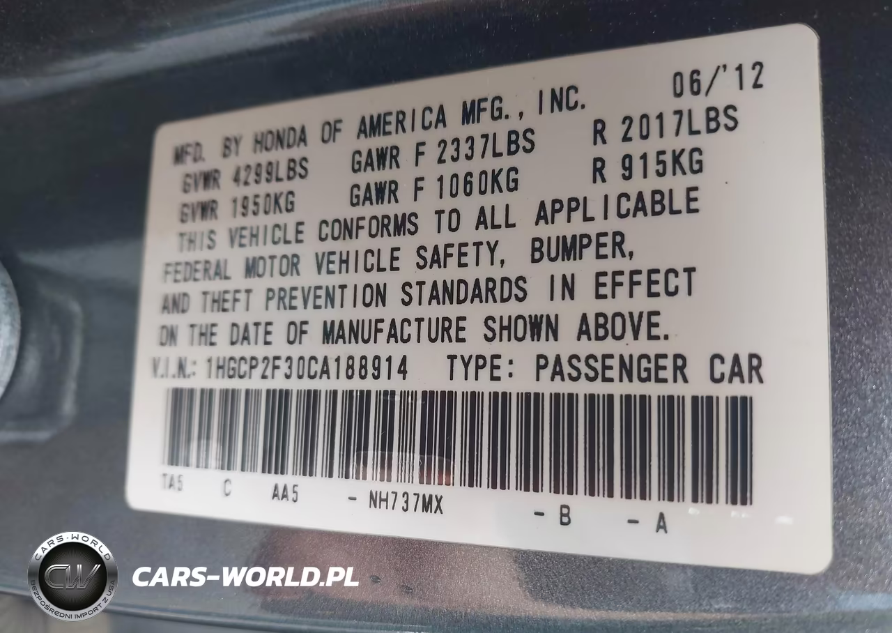 2012 Honda Accord Sdn Lx VIN:1HGCP2F30CA188914 - 9