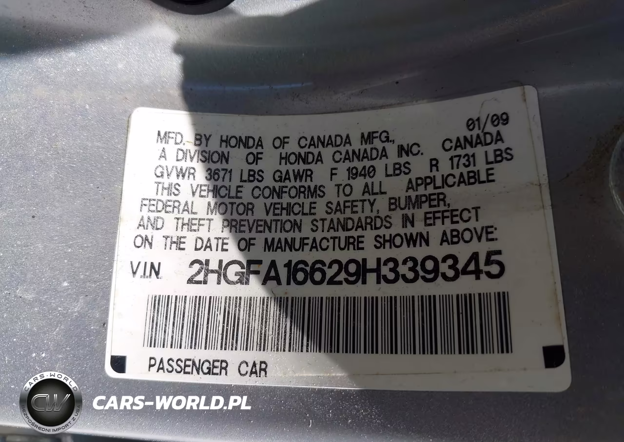 2009 Honda Civic Lx-S VIN:2HGFA16629H339345 - 9