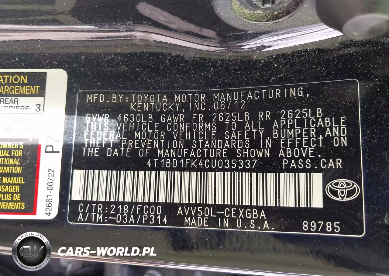 2012 Toyota Camry Hybrid Xle VIN:4T1BD1FK4CU035337 - 9