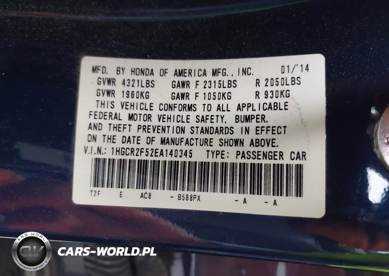 2014 Honda Accord Sport VIN:1HGCR2F52EA140345 - 9