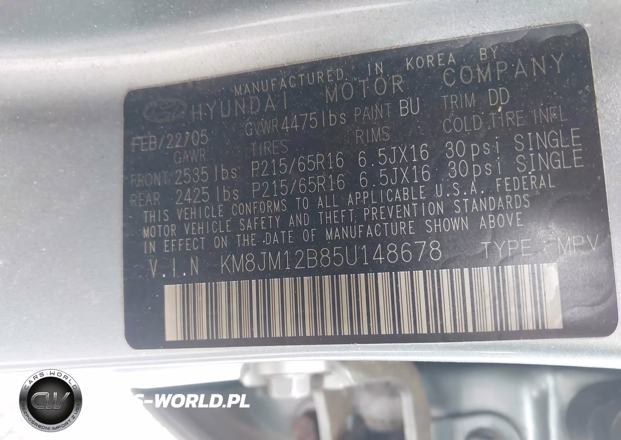 2005 Hyundai Tucson Gl VIN:KM8JM12B85U148678 - 9