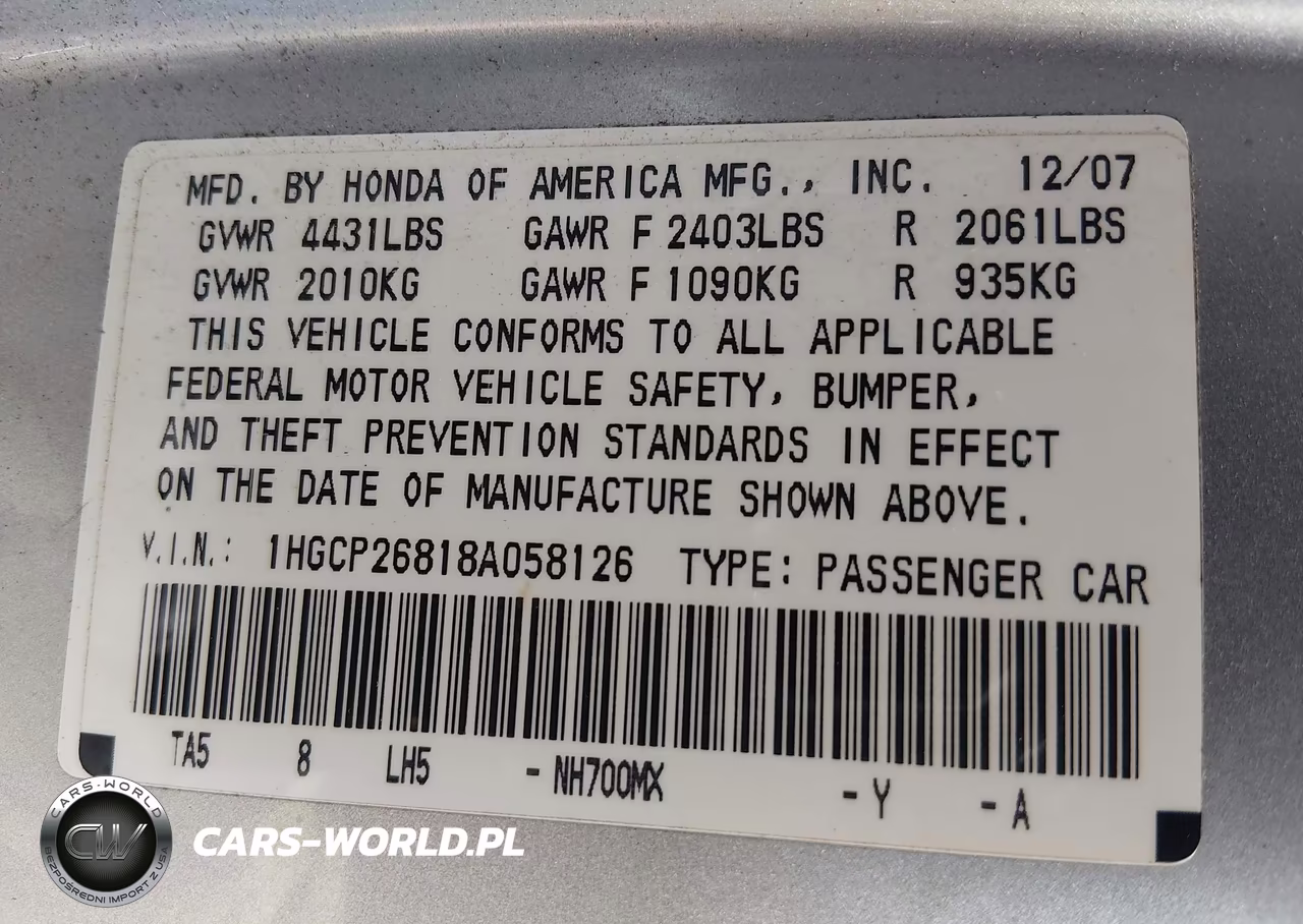 2008 Honda Accord 2.4 Ex-L VIN:1HGCP26818A058126 - 9