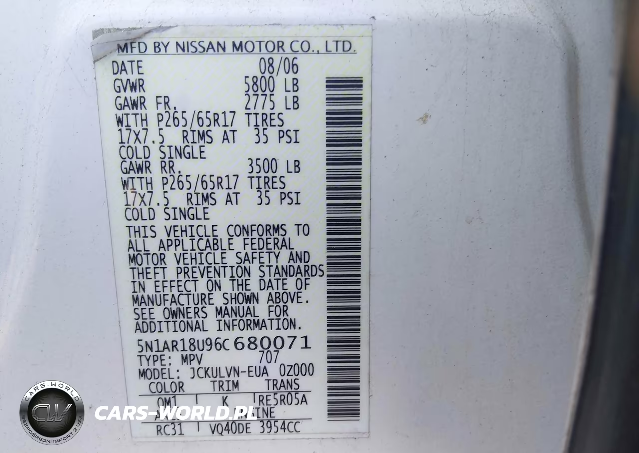 2006 Nissan Pathfinder Le VIN:5N1AR18U96C680071 - 9