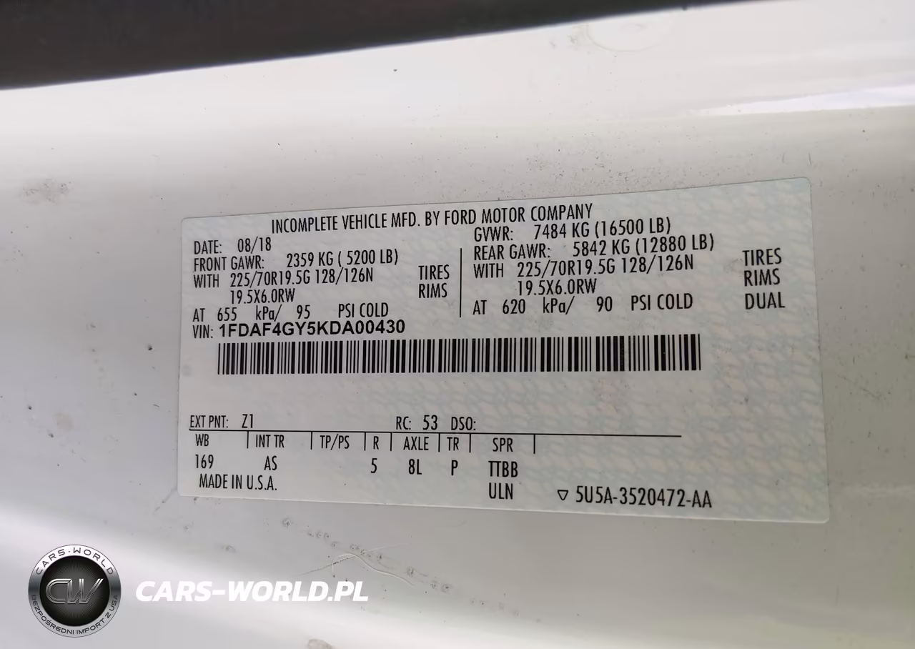 2019 Ford F-450 Chassis Xl VIN:1FDAF4GY5KDA00430 - 9