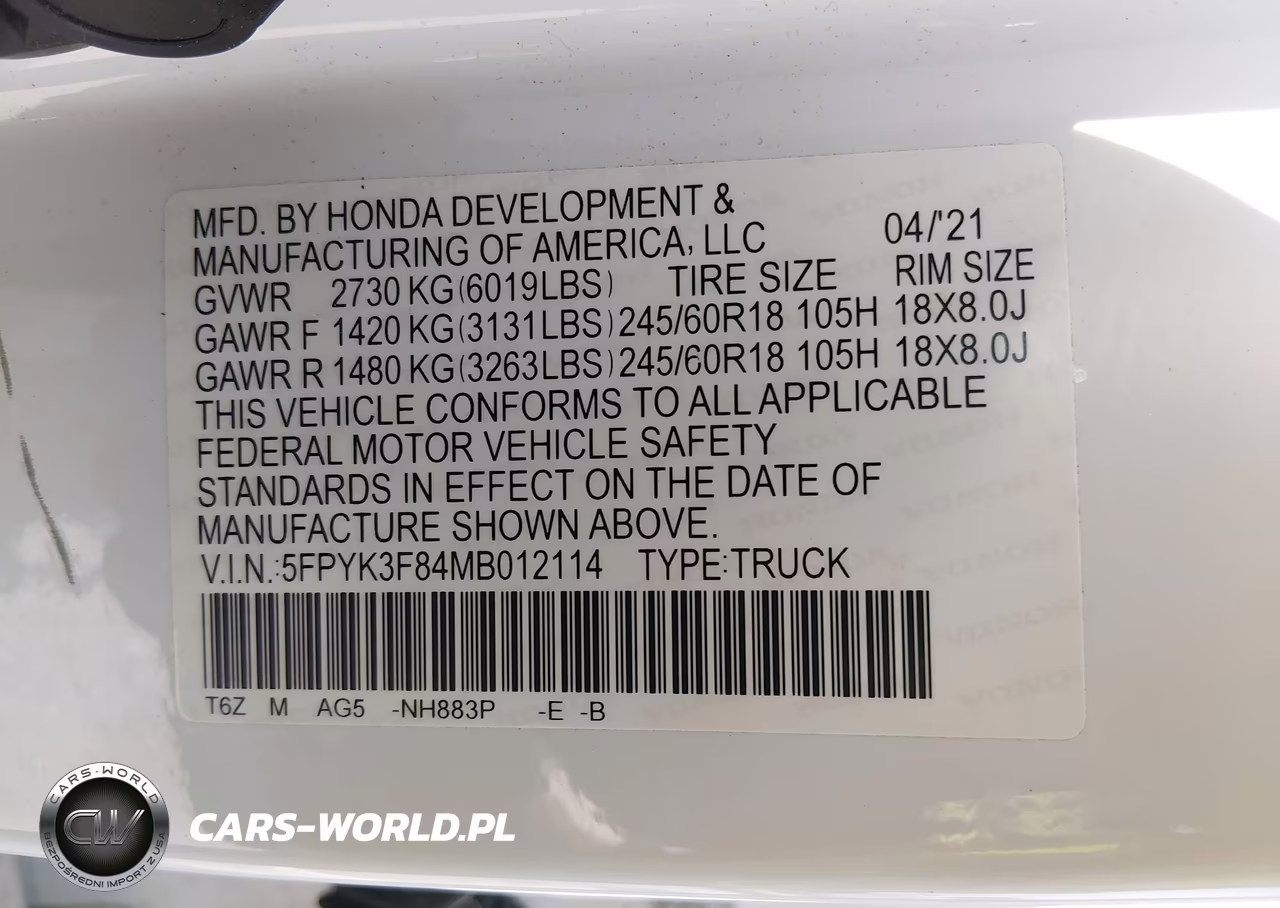 2021 Honda Ridgeline Black Edition VIN:5FPYK3F84MB012114 - 9
