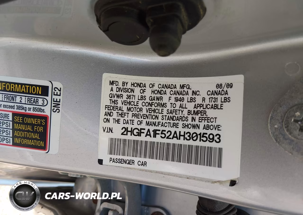 2010 Honda Civic Lx VIN:2HGFA1F52AH301593 - 9
