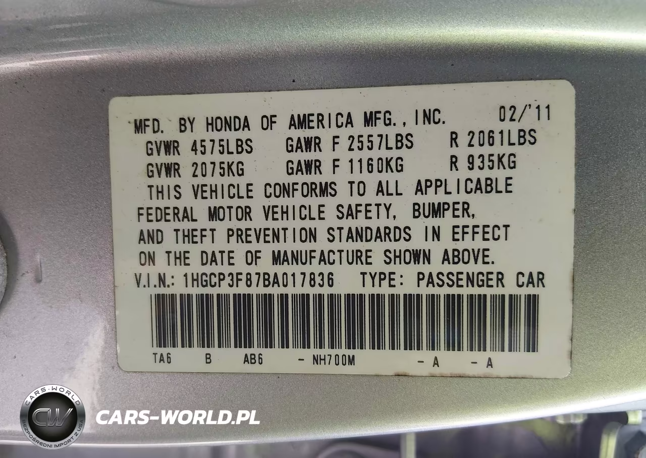 2011 Honda Accord 3.5 Ex-L VIN:1HGCP3F87BA017836 - 9