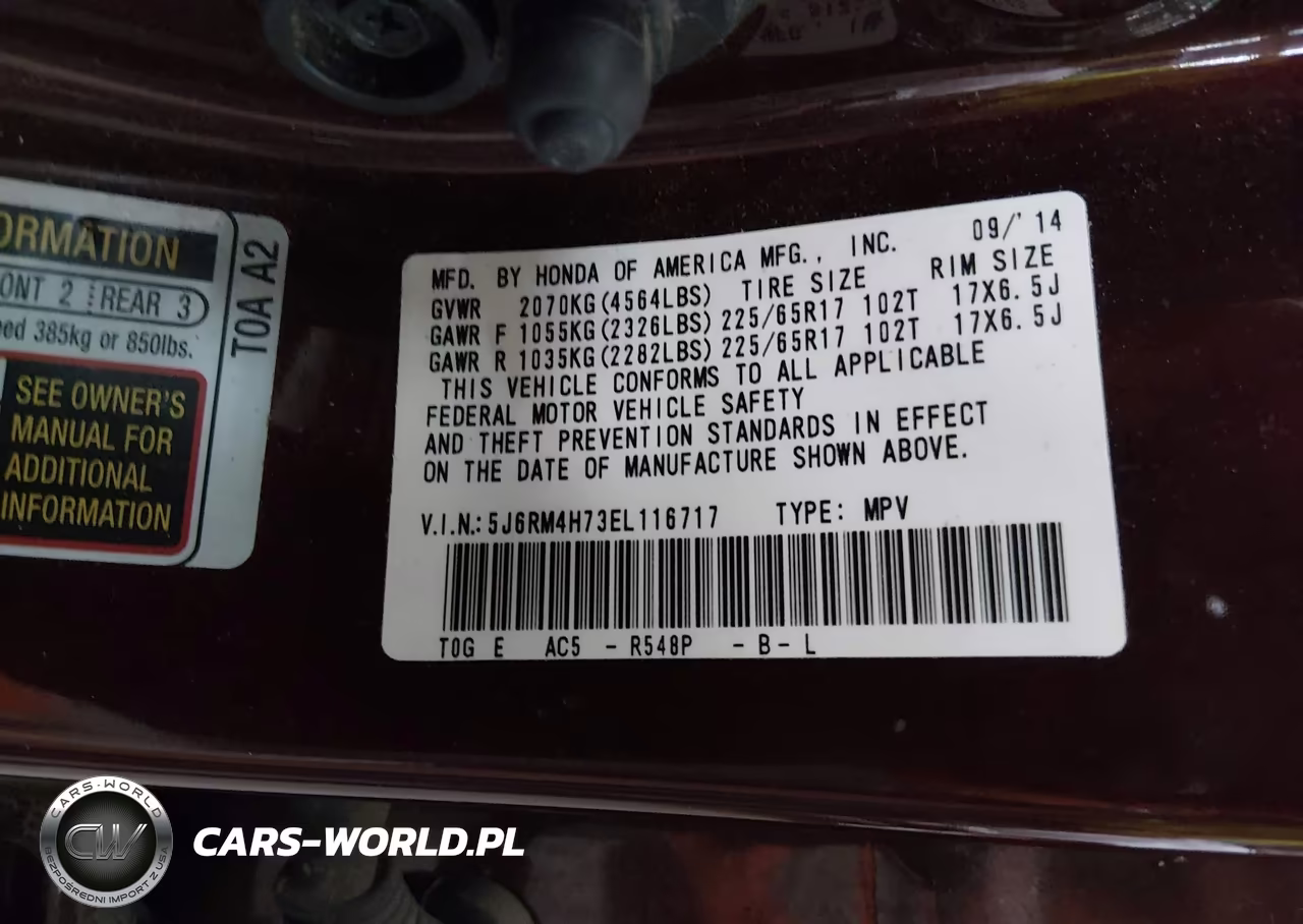 2014 Honda Cr-V Ex-L VIN:5J6RM4H73EL116717 - 9
