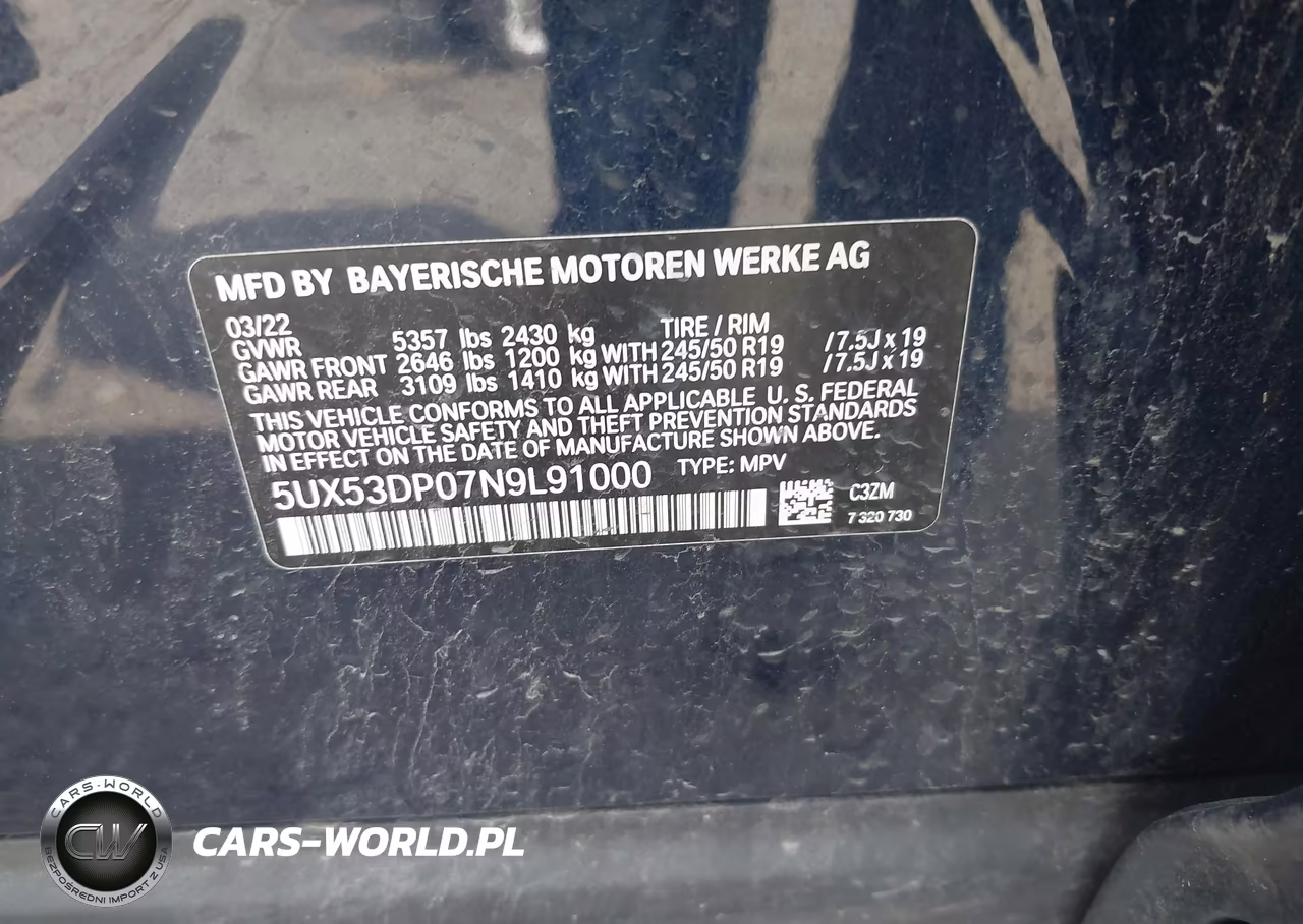 2022 BMW X3 xDrive30I VIN:5UX53DP07N9L91000 - 9