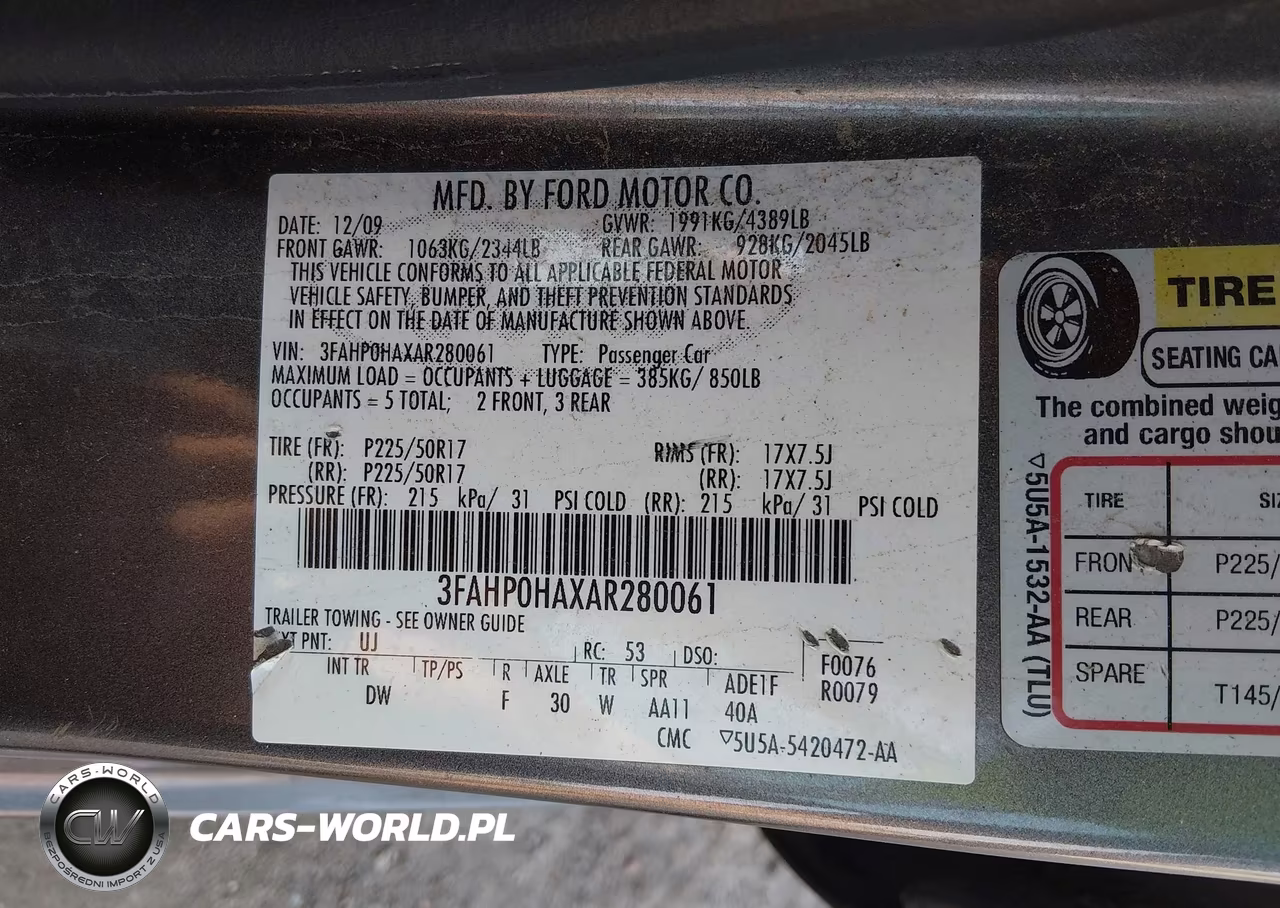 2010 Ford Fusion Se VIN:3FAHP0HAXAR280061 - 9