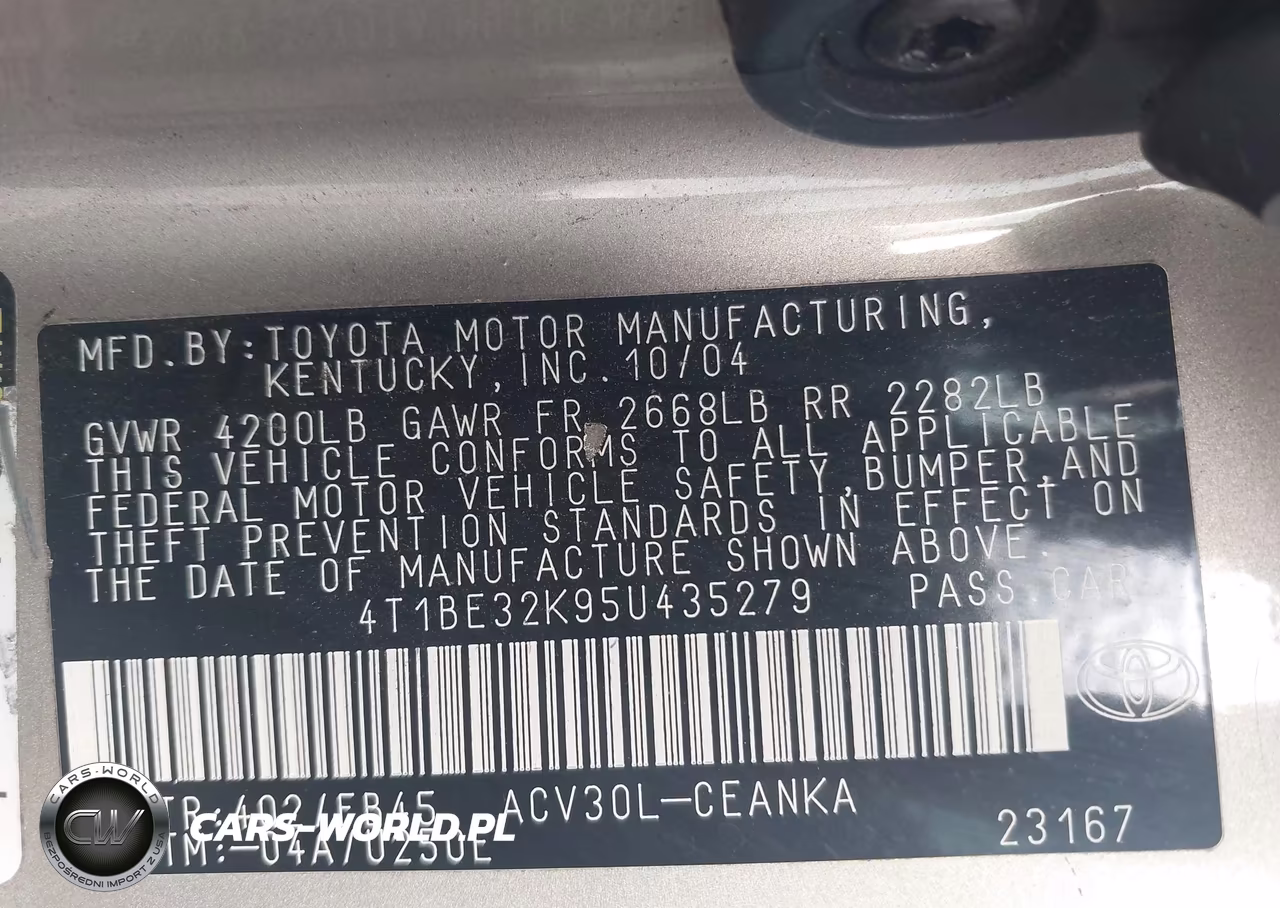 2005 Toyota Camry Std VIN:4T1BE32K95U435279 - 9