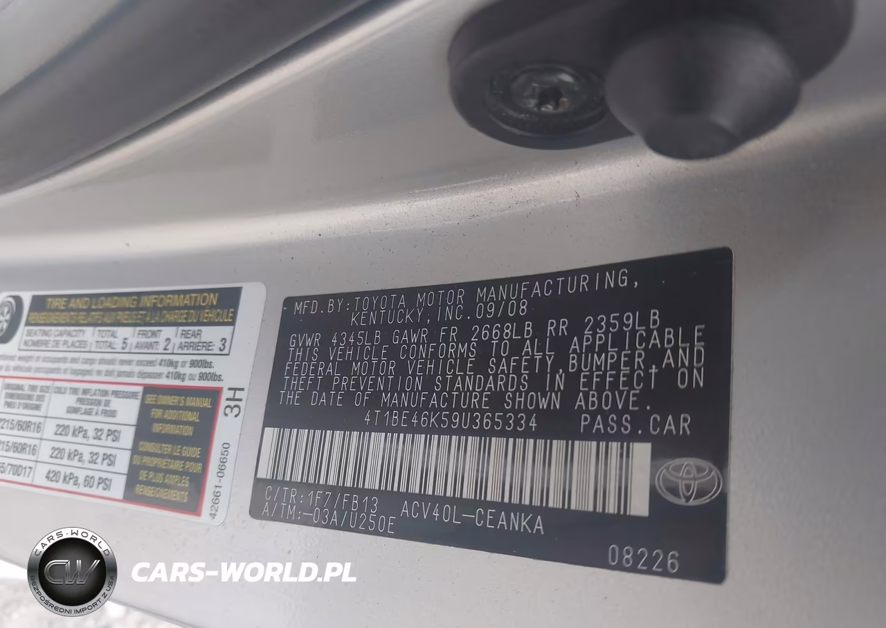 2009 Toyota Camry Le VIN:4T1BE46K59U365334 - 9