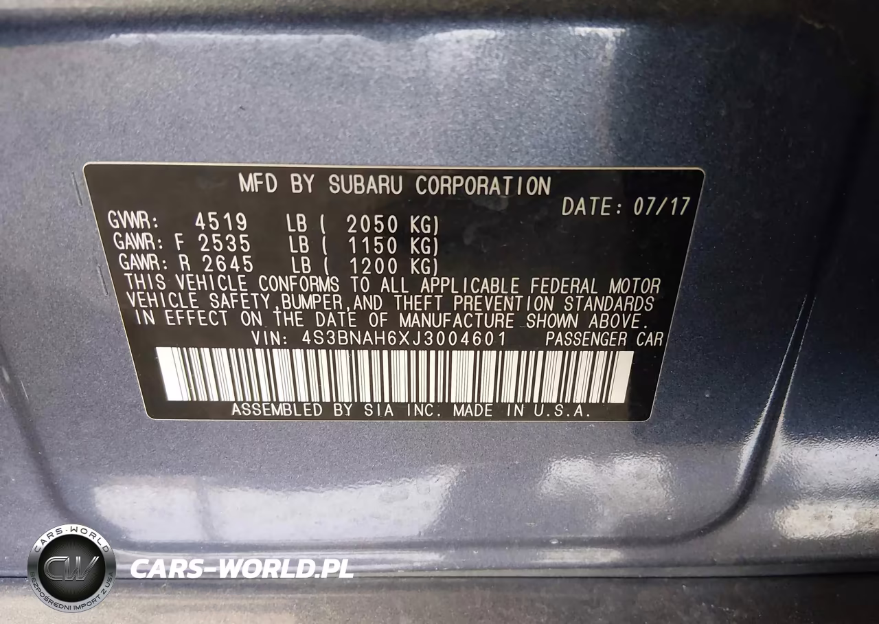 2018 Subaru Legacy 2.5I Premium VIN:4S3BNAH6XJ3004601 - 9