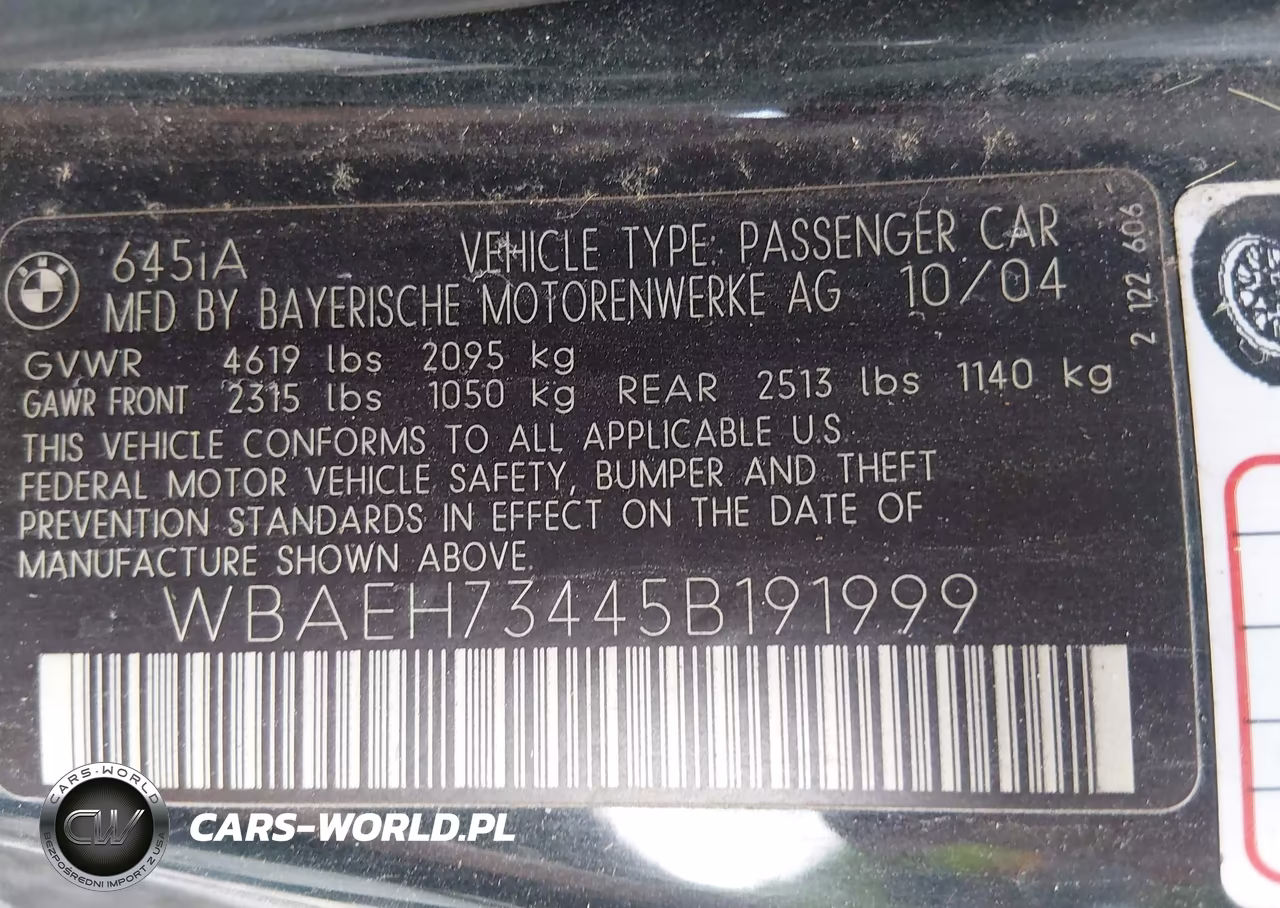 2005 BMW 645Ci VIN:WBAEH73445B191999 - 9