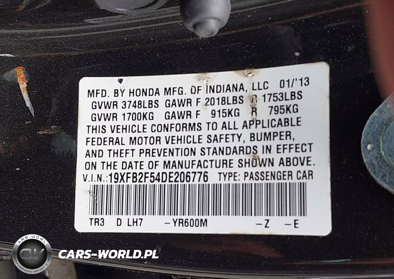 2013 Honda Civic Lx VIN:19XFB2F54DE206776 - 9